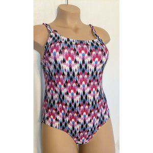 Catalina Women's Sz 16-18 Pink Blue One Piece Swimsuit Soft Cups